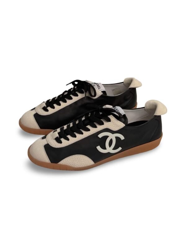Chanel black and white calfskin and suede trainers